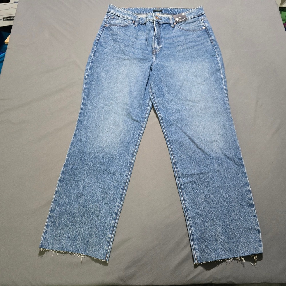New Express Straight Ankle‎ Jeans Womens 14L Blue High Rise Raw Hem